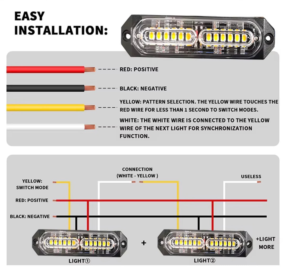 12V/24V Amber LED Strobe Warning Light